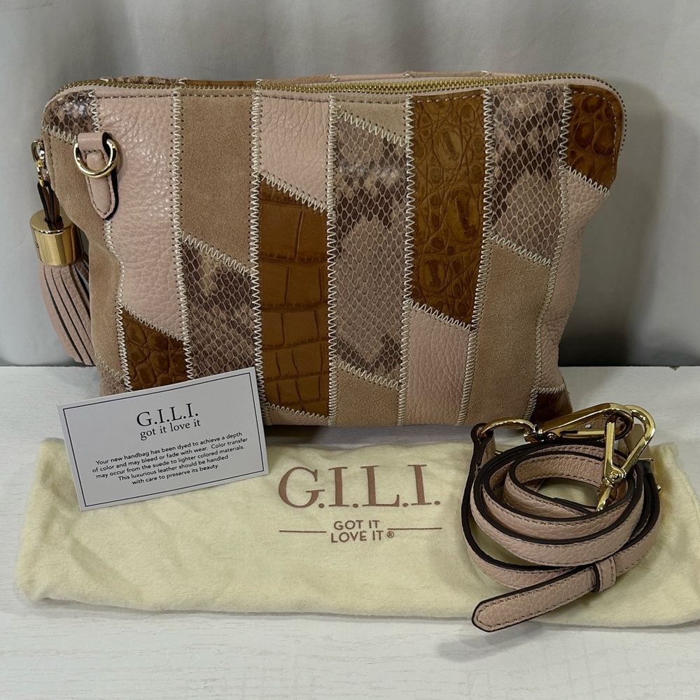 Vintage G.I.L.I Mixed Leathers Crossbody. Adjustable Shoulder Strap, Dustcover